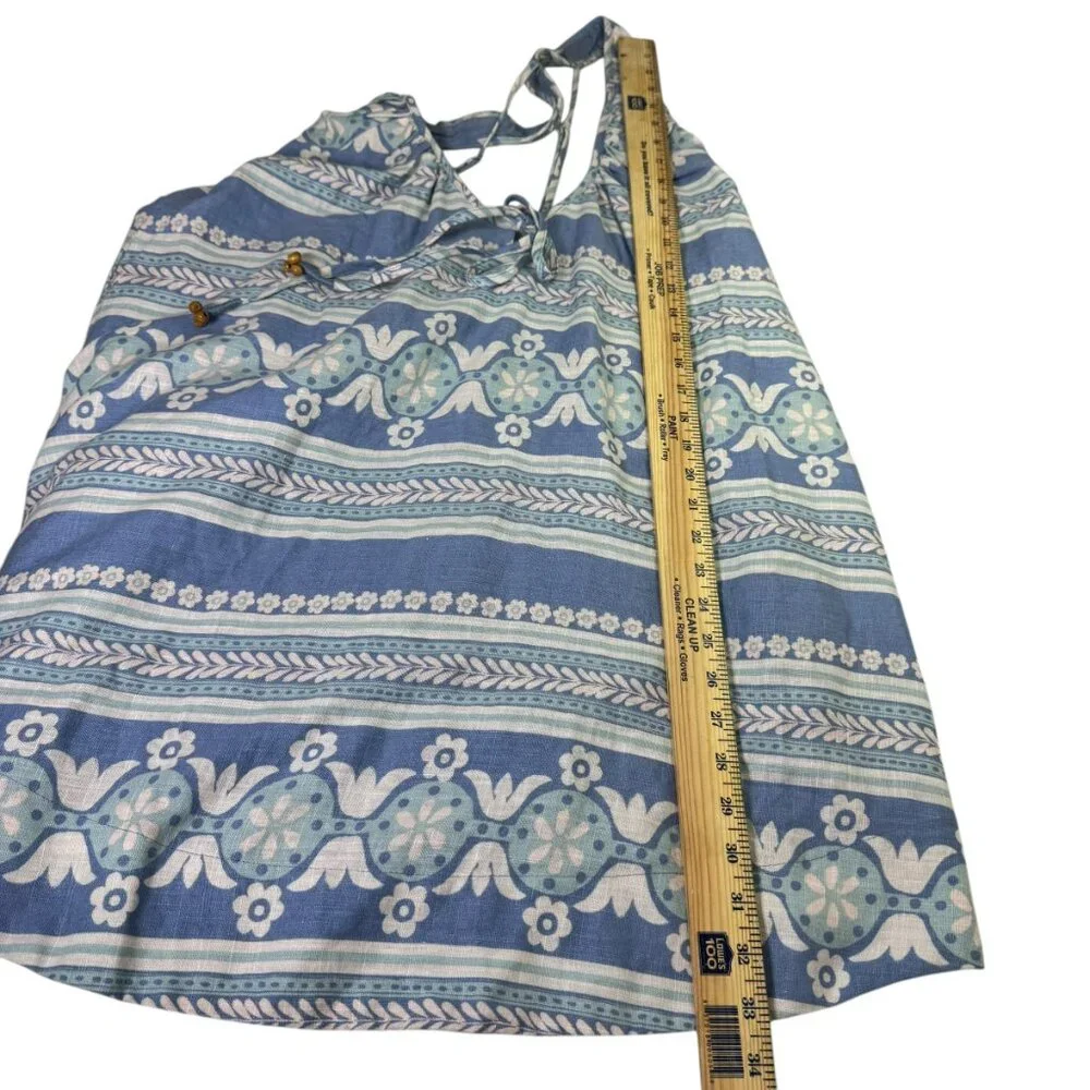 Free People Linen Blend Halter Mini Dress Blue Boho Floral Stripe Pattern Size M - Picture 7 of 12
